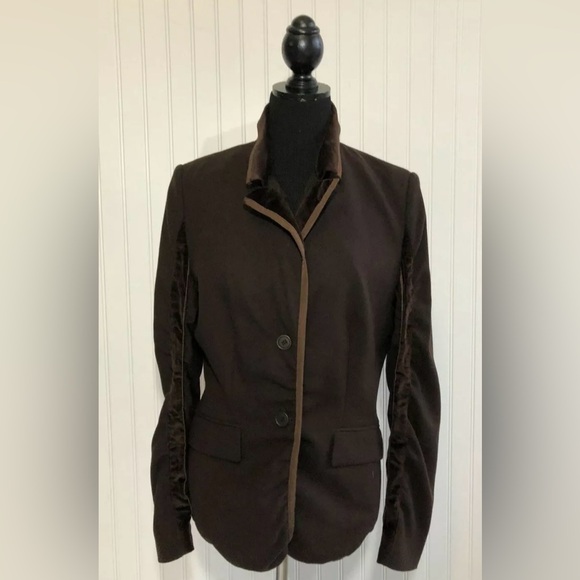 Lea Rome Brown Blazer Jacket Womens Size Large 12 42 Made in France Equestrian - Picture 1 of 11
